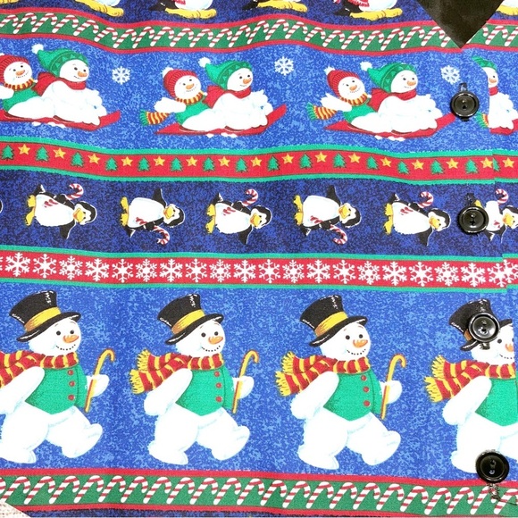 Vintage 111 Main Blue and Black Festive Snowman and Penguin Vest Size L - Picture 8 of 10